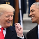 US President Donald Trump and former President Barack Obama talk after inauguration ceremonies on January 20, 2017.